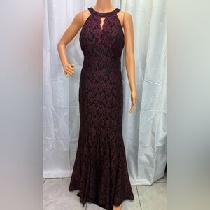 Night Way Collections Burgundy Lace Maxi Gown